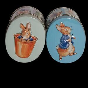 Vintage Rabbit Frederick Warne & Co Tin Gift Box EMPTY Easter Bunny Lid Lot of 2
